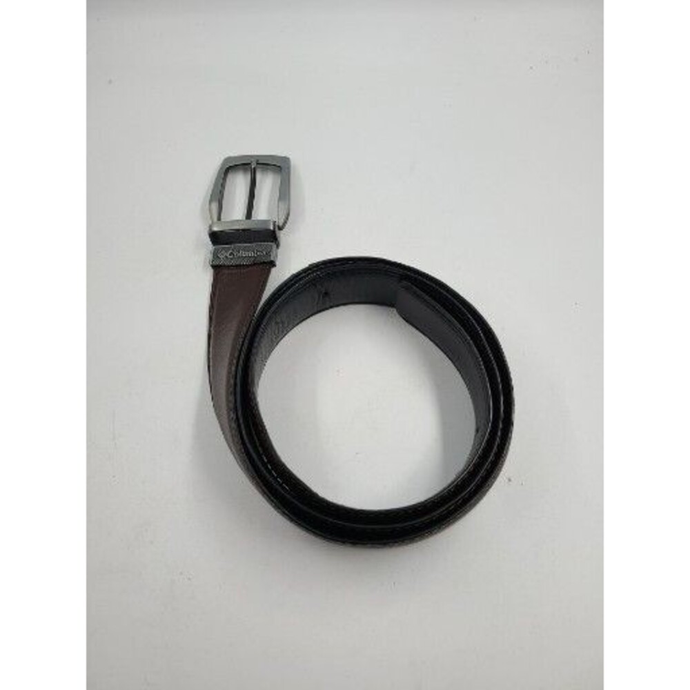 Columbia Mens Brown Leather Belt Size L 38/40 Coated Leather Pewter Buckle